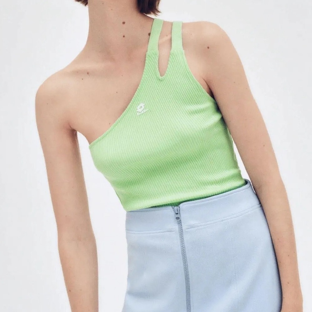 Zara x LOTTO mint green stroppy one shoulder top
